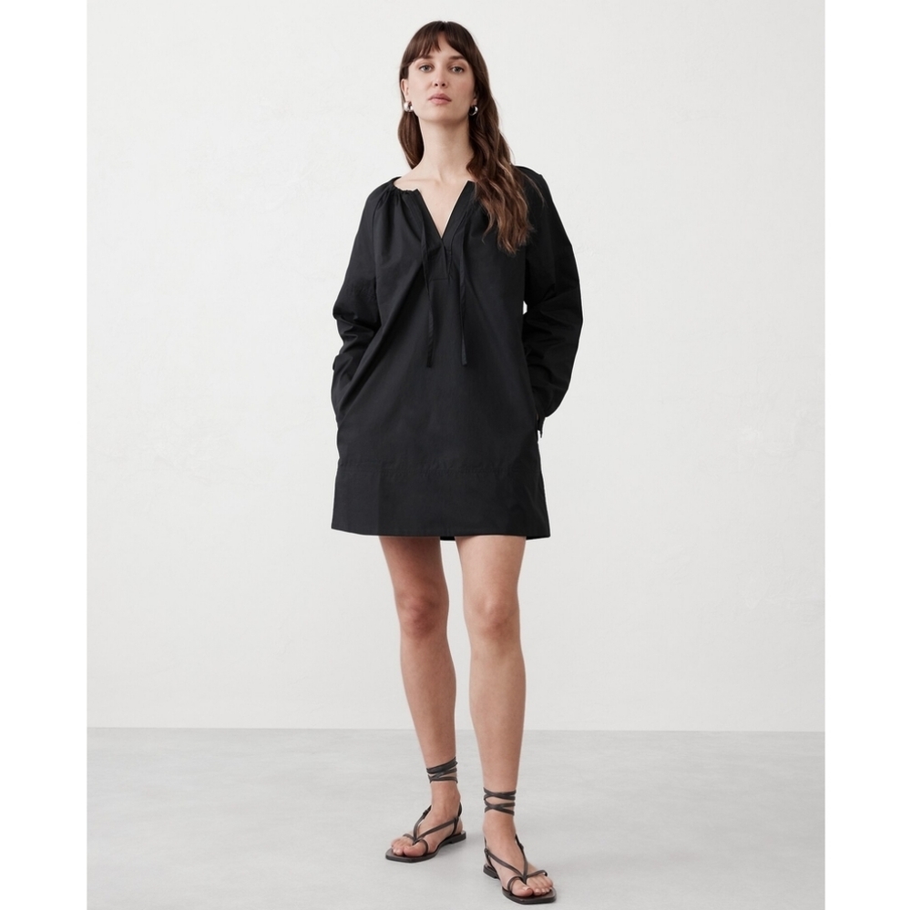 New❣️Tie-Neck Poplin Mini Dress (BLACK) - Picture 4 of 7